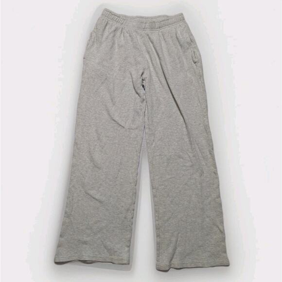 Brandy Melville Light Gray Waffle Knit Wide Leg Lounge Pants Drawstring Women OS - Picture 1 of 7